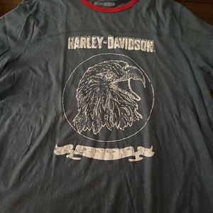 Harley-Davidson Black Short Sleeve Tee with White Eagle Graphic and Red Trim